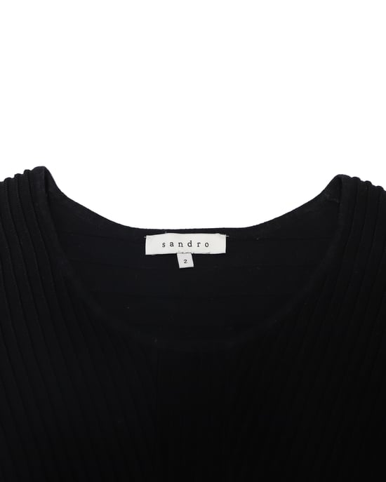 Sandro Paris Fluted Knit Dress in Black Cotton - Image 6
