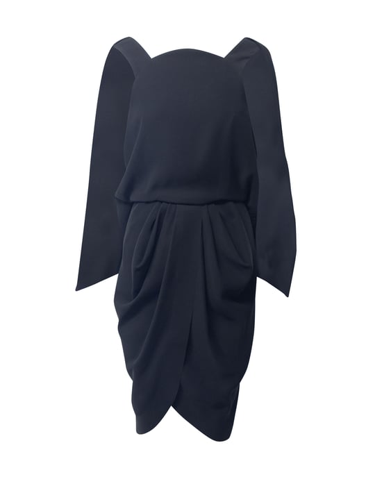 Balenciaga Draperad Kapklänning i Svart Polyester med Låg Rygg - Image 1