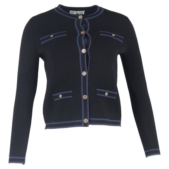 Tory Burch Kendra Button-Down-kofta med logotyp i svart ull - Image 1