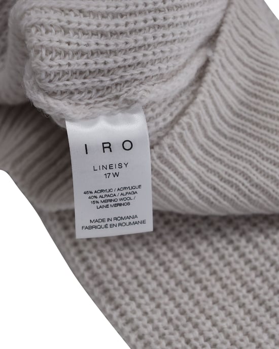 Iro Lineisy ribbad stickad tröja med kall axel i ljusbeige akryl - Image 5