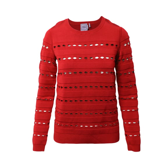 Herve Leger Stretch-Knit Bandage Pullover in Rode Rayon - Image 1
