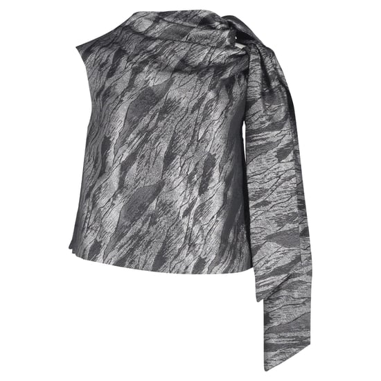 Ganni – Dubbelknäppt Jacquardblus i Silverfärgad Polyester - Image 1