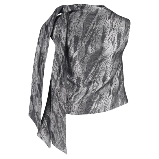 Ganni – Dubbelknäppt Jacquardblus i Silverfärgad Polyester - Image 3