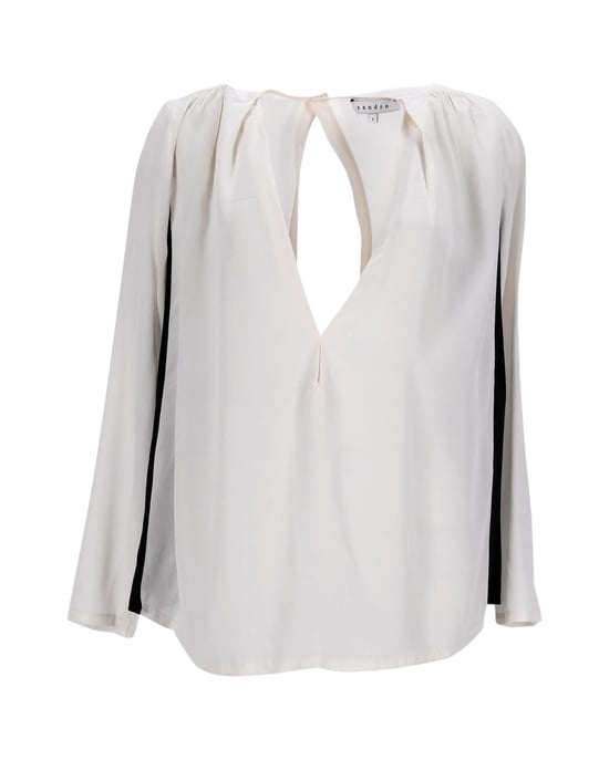 Sandro V-Neck Blouse in Grey Silk - Image 1
