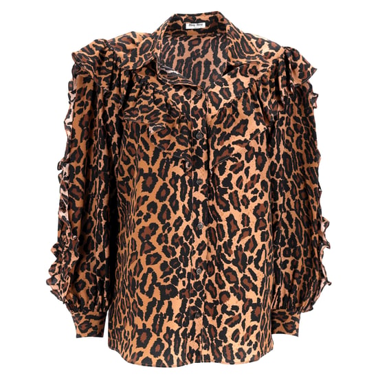 Miu Miu Leopard Print Ruffled Shirt in Brown Silk - Image 1