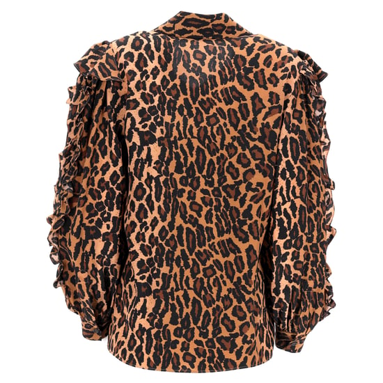 Miu Miu Leopard Print Ruffled Shirt in Brown Silk - Image 3