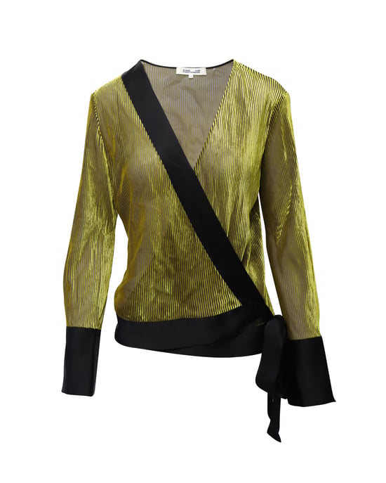 Diane Von Furstenberg wikkelblouse in goud en zwart viscose - Image 1