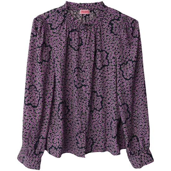 Kate Spade blommig blus med bondeärmar i lila siden - Image 5