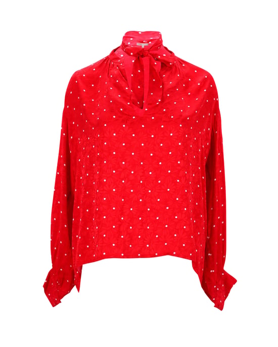 Maje overhemd met stippen en strik in rode viscose - Image 1