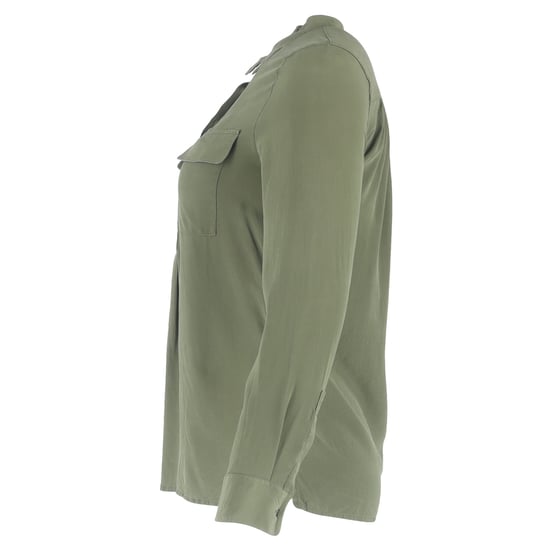 Maje blouse met halve knoopjes en borstzakken in olijfgroene zijde - Image 2