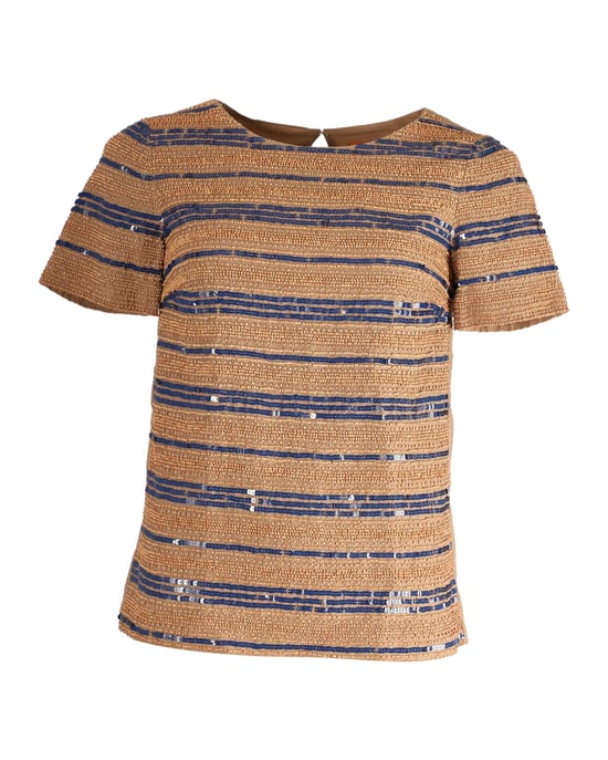 Tory Burch Pärl- och paljetttopp i beige bomull - Image 1