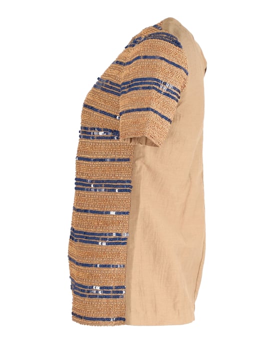 Tory Burch Pärl- och paljetttopp i beige bomull - Image 2