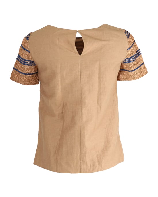 Tory Burch Pärl- och paljetttopp i beige bomull - Image 3