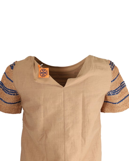Tory Burch Pärl- och paljetttopp i beige bomull - Image 4