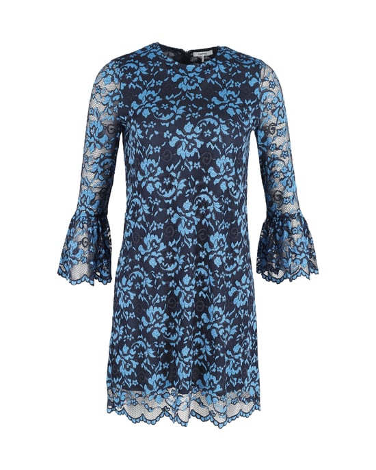 Ganni Blommig Klänning med Spetsärmar i Blå Polyester - Image 1