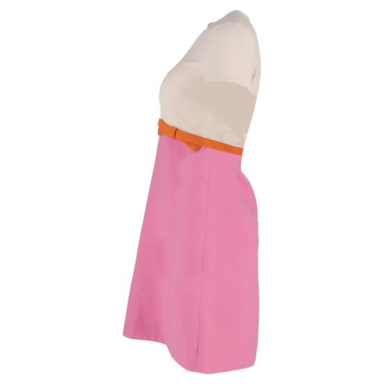 Valentino Colorblock A-lijn jurk met strikdetail in roze wol - Image 2