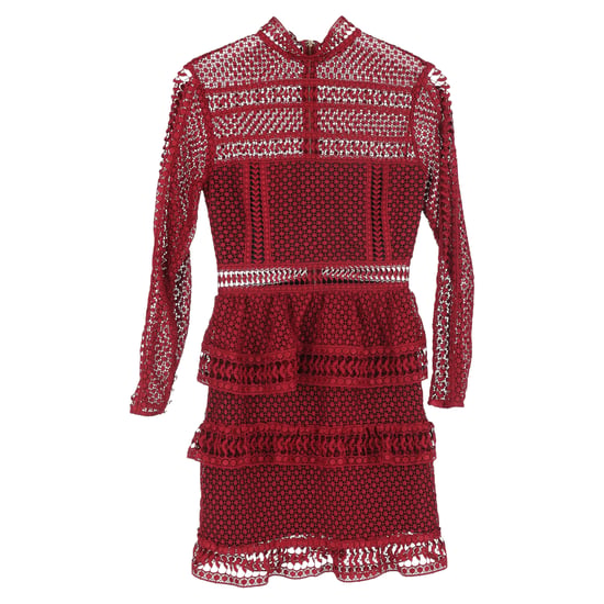 Självporträtt Spetstillägg Mini Klänning med Långa Ärmar i Burgundy Polyester - Image 1