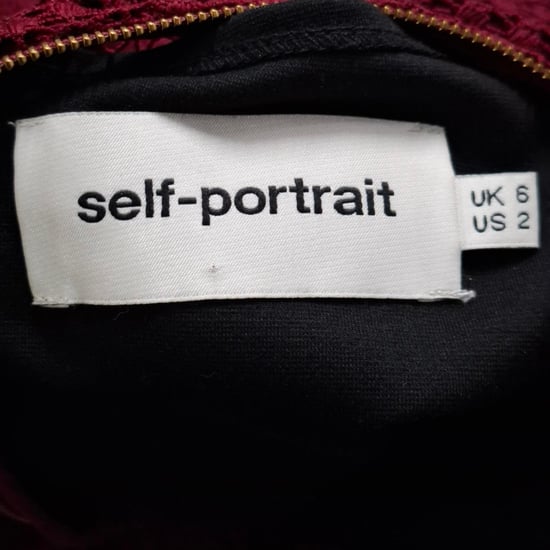 Självporträtt Spetstillägg Mini Klänning med Långa Ärmar i Burgundy Polyester - Image 3