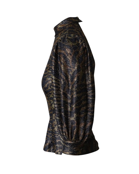 Ganni Tiger Print Puff Sleeve Lurex Stickad Topp i Flerfärgad Polyester - Image 2
