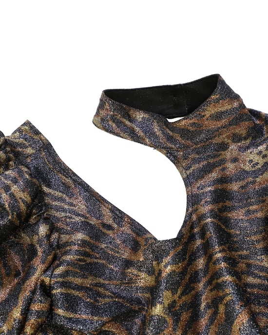 Ganni Tiger Print Puff Sleeve Lurex Stickad Topp i Flerfärgad Polyester - Image 4