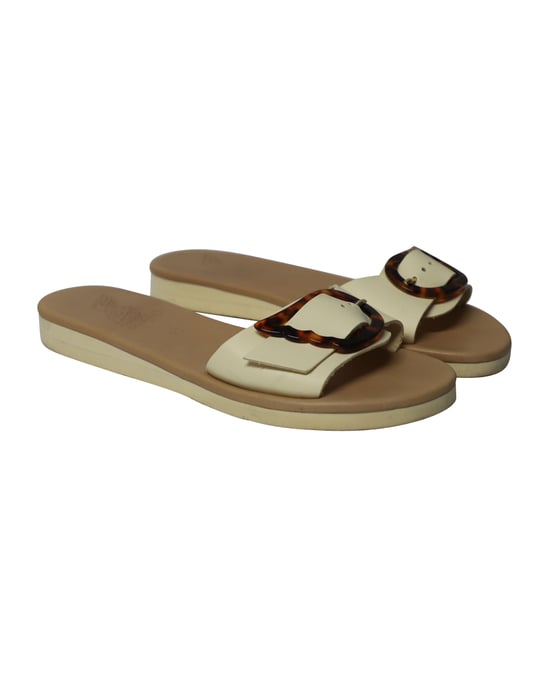 Oud-Griekse Aglaia-sandalen van wit leer. - Image 3