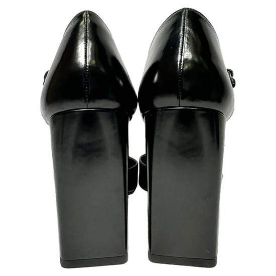 Prada Square Toe Ankle Strap Block Heels in Black Leather