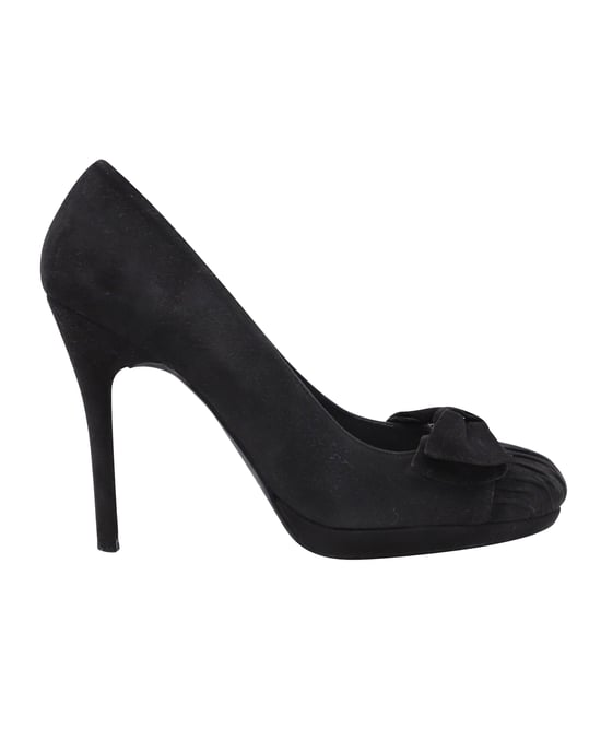 Stuart Weitzman hakken met strikdetail in zwart suède - Image 1
