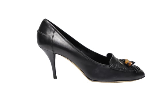 Gucci Loafer Tassel Pumps with Bamboo Accent in Brown Leather - Image 1