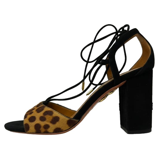 Aquazzura Austin Lace-Up Sandals in Animal Print Calf Hair - Image 4