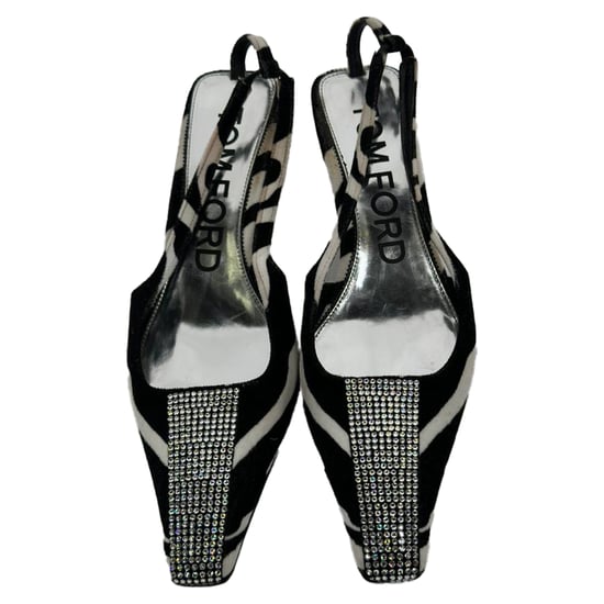 Tom Ford Zebra-Print Slingback Pumps in Black and White Suede - Image 3