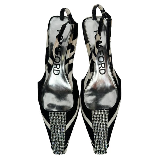 Tom Ford Zebra-Print Slingback Pumps in Black and White Suede - Image 4