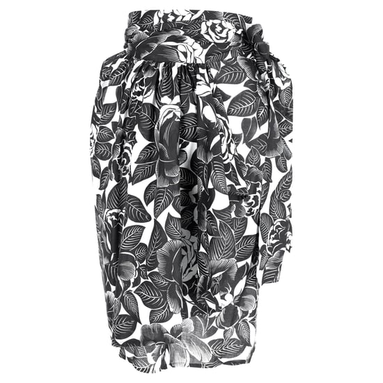Lanvin midi-rok met bloemenprint en strikceintuur in zwart-wit katoen - Image 1