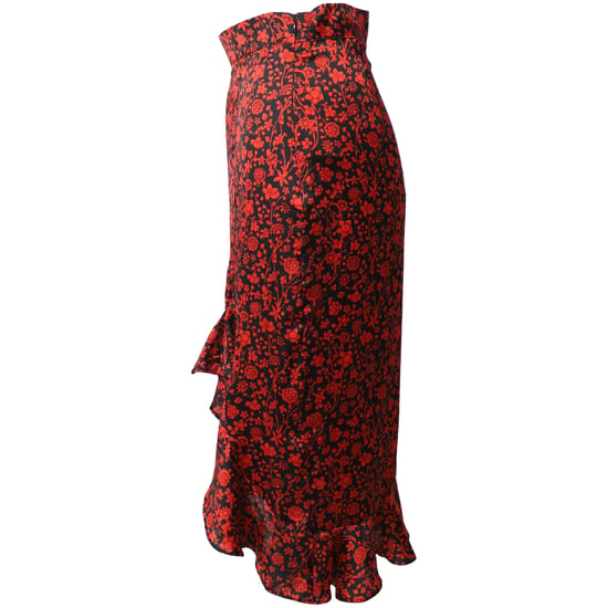 Maje Asymmetrische Drape Rok met Bloemenprint in Rode Zijde - Image 2