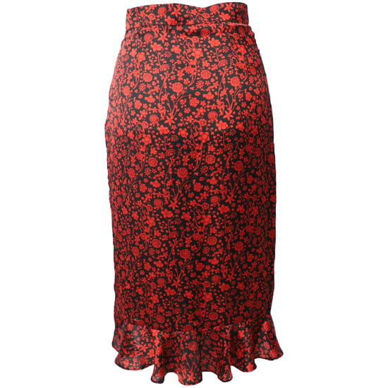 Maje Asymmetrische Drape Rok met Bloemenprint in Rode Zijde - Image 3