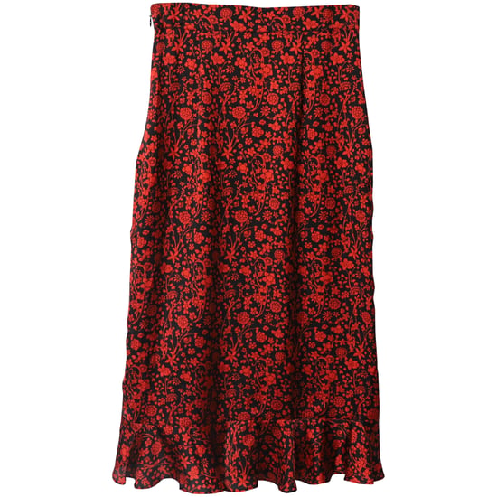 Maje Asymmetrische Drape Rok met Bloemenprint in Rode Zijde - Image 4