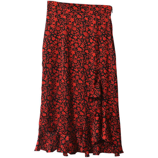 Maje Asymmetrische Drape Rok met Bloemenprint in Rode Zijde - Image 5