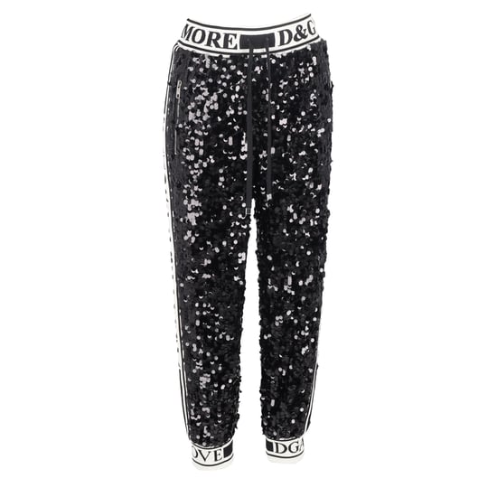 Dolce & Gabbana – Paljettprydda träningsbyxor med dragsko i svart polyester - Image 1