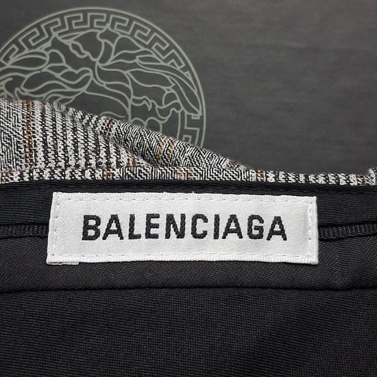 Balenciaga Rutiga Byxor Med Vida Ben I Grå Ull - Image 3