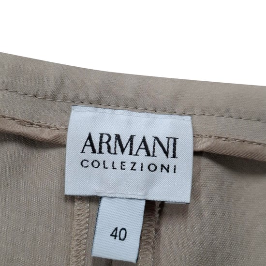 Armani Collezioni broek met wijde pijpen van beige zijde - Image 3