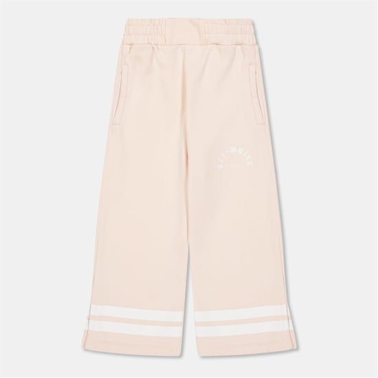 Girls Off White Solid Lettering Wide Leg Joggers in Pink/White - Image 1