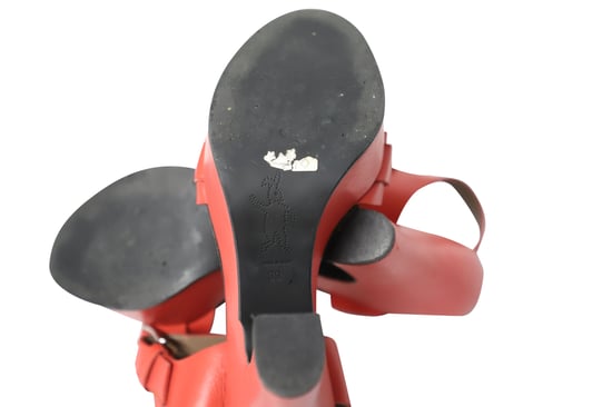 Marni Buckle Platåsandaler i Korallrött Läder - Image 6