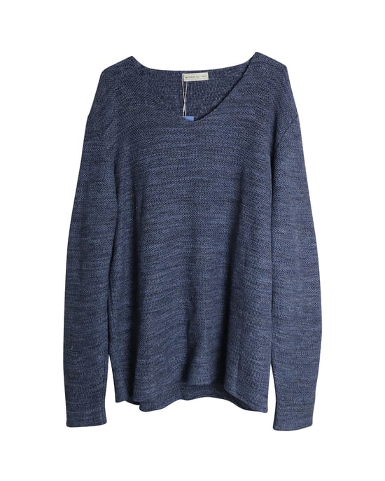 Etro V-neck Knit Sweater in Blue Cotton Linen - Image 1