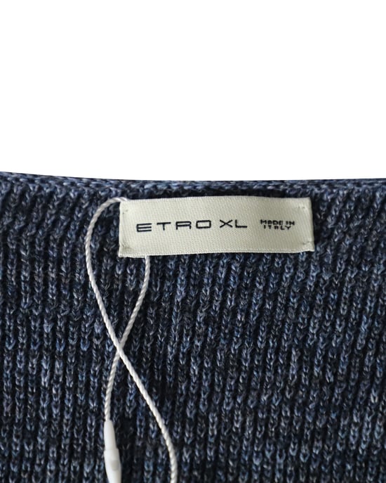Etro V-neck Knit Sweater in Blue Cotton Linen - Image 4