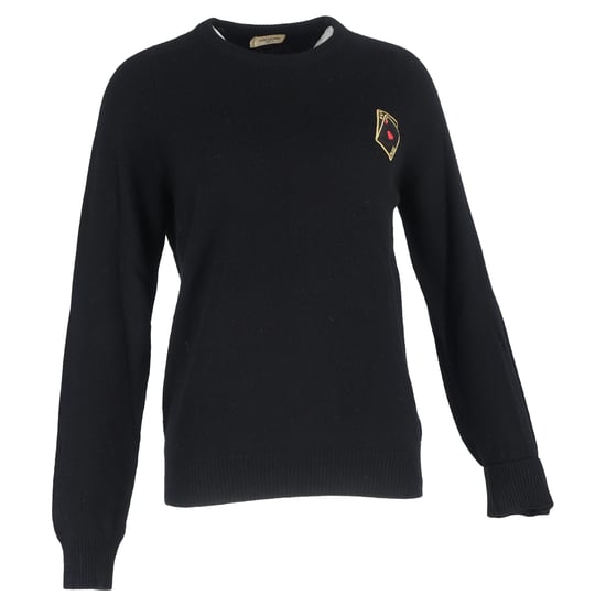 Saint Laurent trui met ronde hals en geborduurde speelkaarten in zwart kasjmier. - Image 1