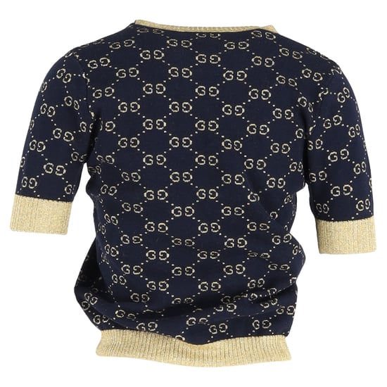 Gucci GG Lamé Top in Navy Blue Cotton - Image 3
