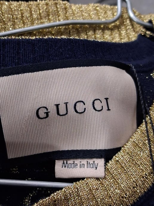Gucci GG Lamé Top in Navy Blue Cotton - Image 4