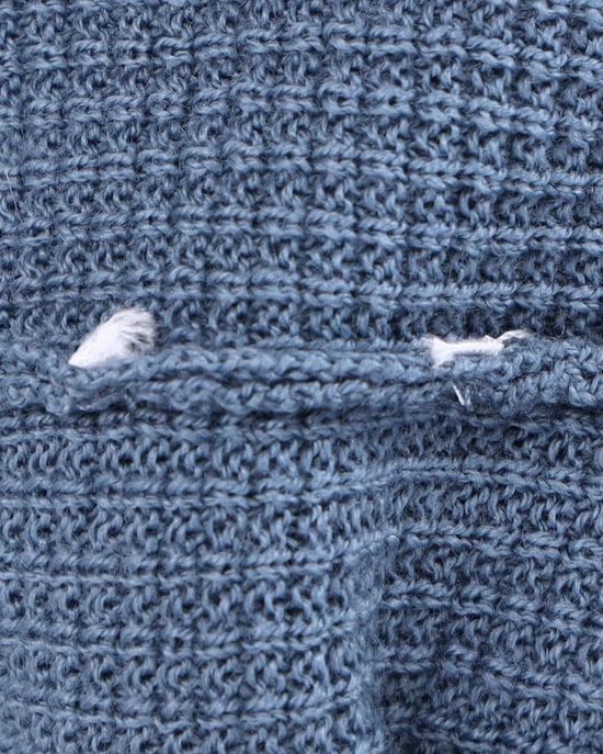 Sandro Crewneck Knit Sweater in Blue Cotton - Image 4