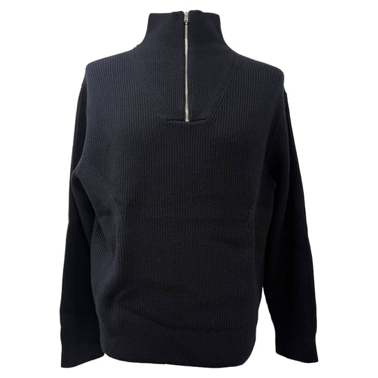 Theory Half-Zipped Knitted Sweater in Black Merino Wool - Image 1