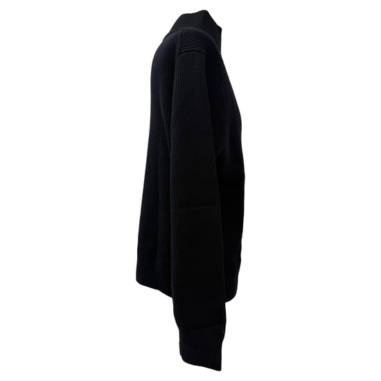 Theory Half-Zipped Knitted Sweater in Black Merino Wool - Image 2