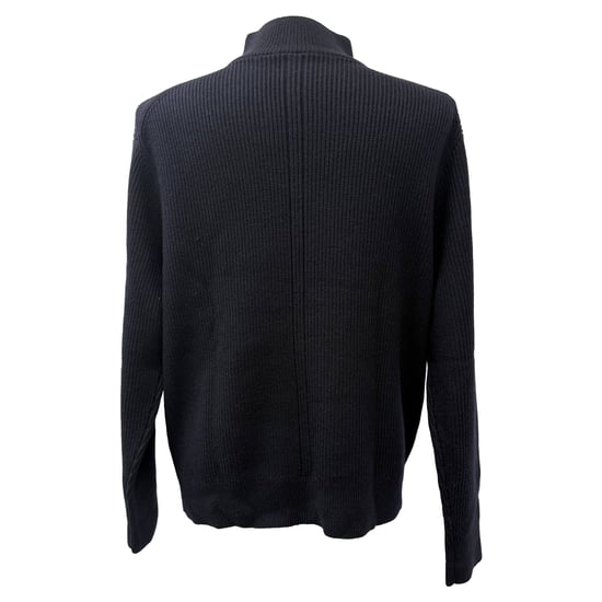 Theory Half-Zipped Knitted Sweater in Black Merino Wool - Image 3